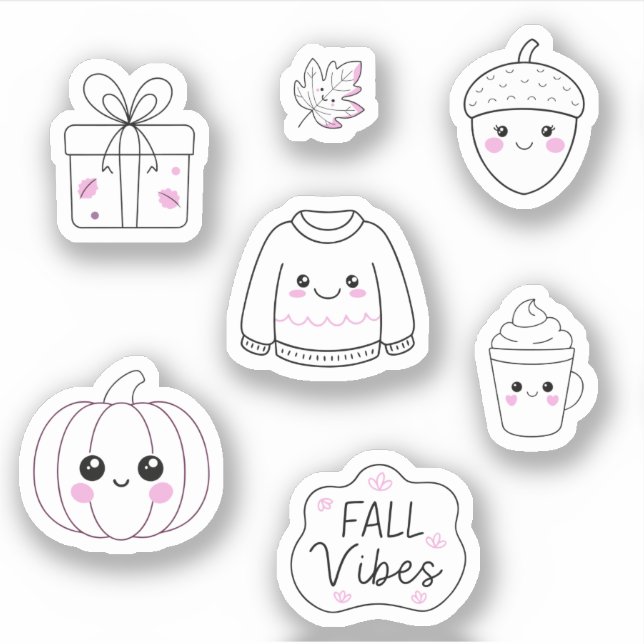 cute pink fall stickers pack (Front)