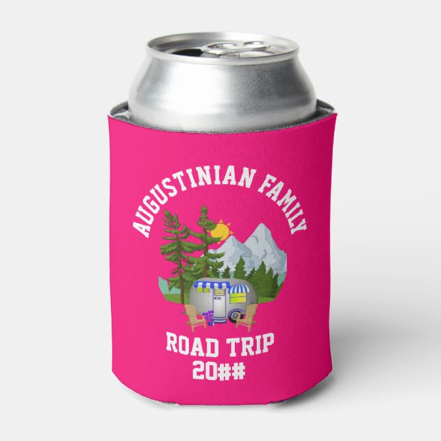Cute Pink Family Road Trip Can Cooler (Can Front)