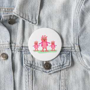 Cute Pink Fantasy Creatures Whimsical Aliens 3 Inch Round Button