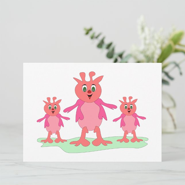 Cute Pink Fantasy Creatures Whimsical Aliens  Invitation (Creator Uploaded)