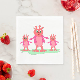 Cute Pink Fantasy Creatures Whimsical Aliens Napkin