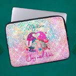 Cute pink faux glitter gnome Christmas monogram Laptop Sleeve<br><div class="desc">Pretty chic and elegant iridescent glitter in unicorn rainbow pink colours gnome Christmas laptop sleeve. Beautiful, modern and cool cover for the trend-savvy and art-loving hip trendsetter. This stylish beautiful design would be great for girls who enjoy trendy sparkly designs. Show off your personal style, look fashionable, trendy and feel...</div>