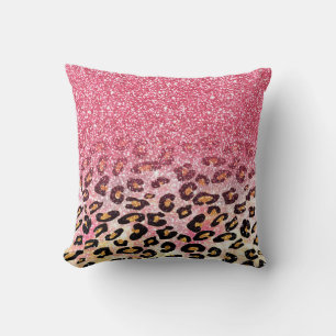 Cute pink faux glitter leopard animal print throw pillow