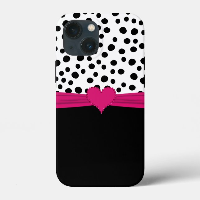 Cute Pink Faux Rhinestone Heart And Polka Dots Case-Mate iPhone Case (Back)