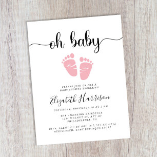 Cute Pink Feet Baby Girl Shower Invitation Postcard