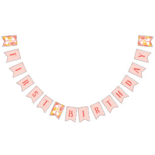 Cute Pink First Birthday Balloon Banner