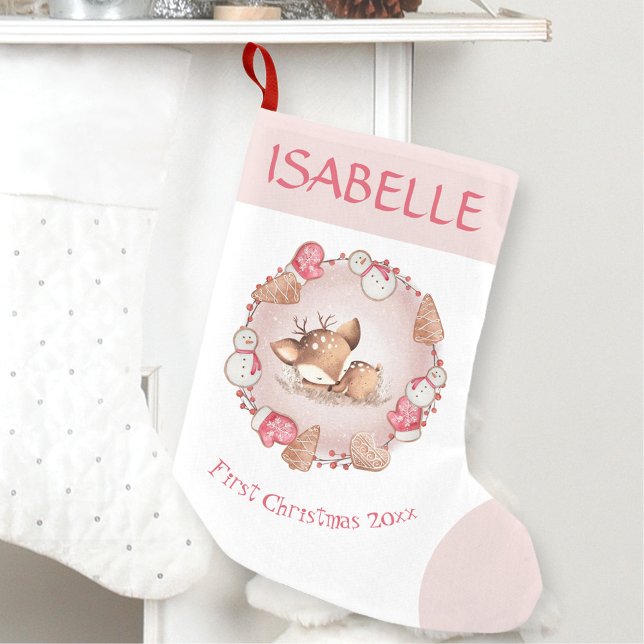 Cute Pink First Christmas Girl Christmas Stocking (Cute Pink First Christmas Girl Christmas Stocking)