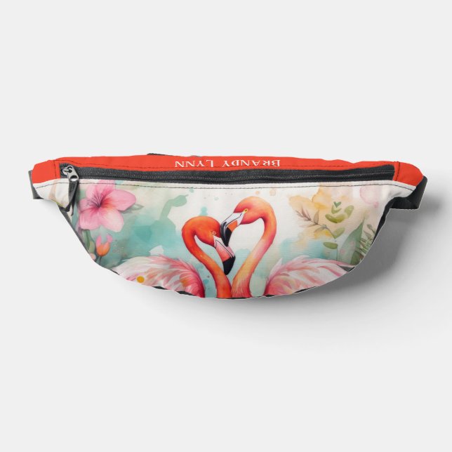 Cute pink flamingo add name fanny pack (Lay Down)