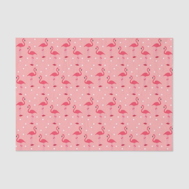 Cute Pink Flamingo and Dots Pattern Tissue Paper (Front)