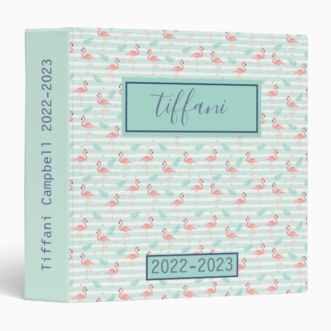 Cute Pink Flamingo and Leaves Binder (Front/Spine)