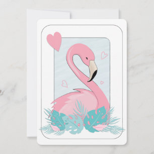 Cute Pink Flamingo and Love Hearts Holiday Card