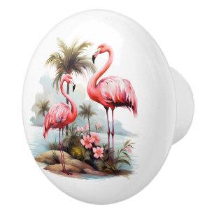 Cute pink flamingo beach house  ceramic knob