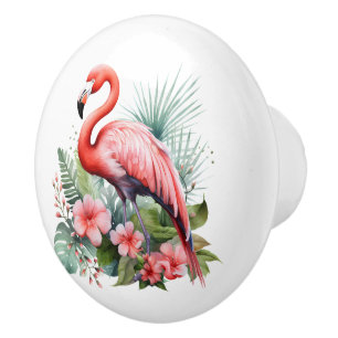 Cute pink flamingo beach house ceramic knob