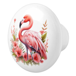 Cute pink flamingo beach house ceramic knob