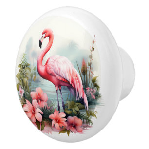 Cute pink flamingo beach house  ceramic knob