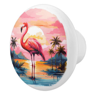Cute pink flamingo beach house  ceramic knob