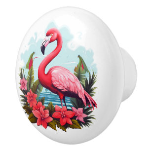 Cute pink flamingo beach house  ceramic knob