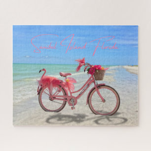 Cute Pink Flamingo Bicycle on Sanibel Island Jigsaw Puzzle