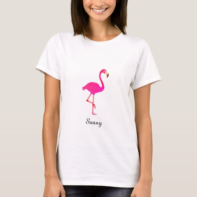 Cute pink flamingo & calligraphy T-Shirt (Front)