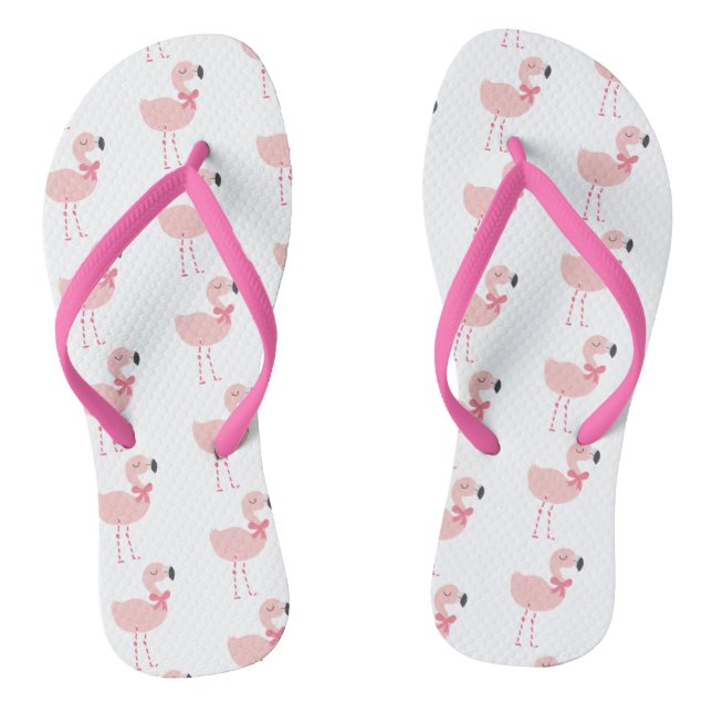 Cute Pink Flamingo Cartoon Pattern Flip Flops (Footbed)