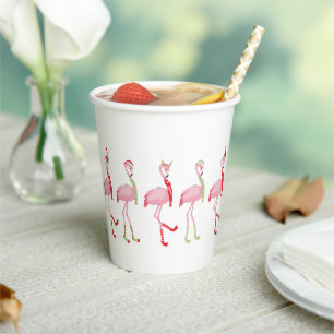 Cute Pink Flamingo Christmas Pattern Paper Cups