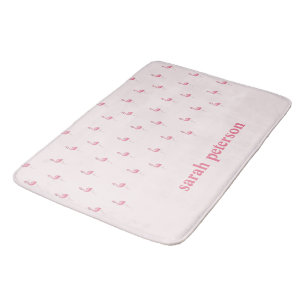 Cute pink flamingo custom name pink bath mat