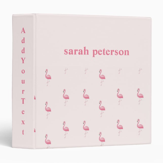 Cute pink flamingo custom name pink binder (Front/Spine)
