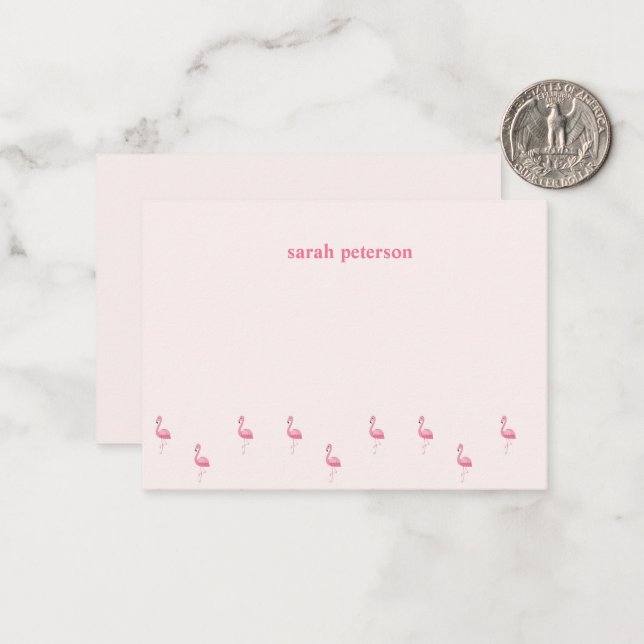 Cute pink flamingo custom name pink card (Front/Back In Situ)