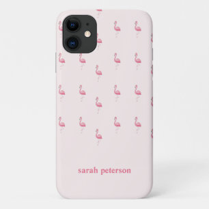 Cute pink flamingo custom name pink iPhone 11 case