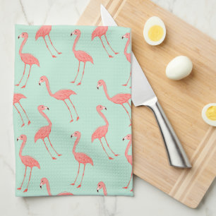 Cute Pink Flamingo Drawing Pattern Kitchen Towel
