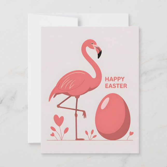 Cute Pink Flamingo Easter Card (Front)