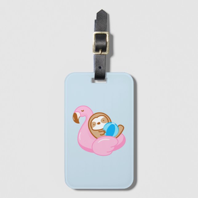 Cute Pink Flamingo Float Sloth Luggage Tag (Front Vertical)