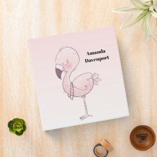 Cute Pink Flamingo Illustration Binder