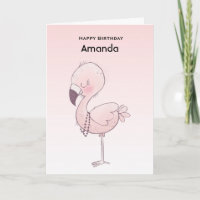 Cute Pink Flamingo Illustration Birthday