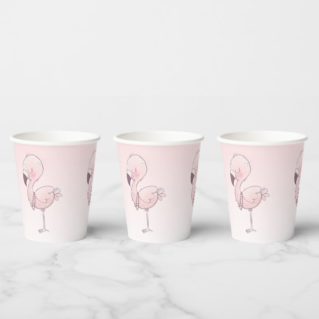 Cute Pink Flamingo Illustration Paper Cups (Multi)