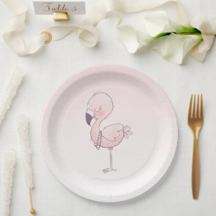 Cute Pink Flamingo Illustration Paper Plate