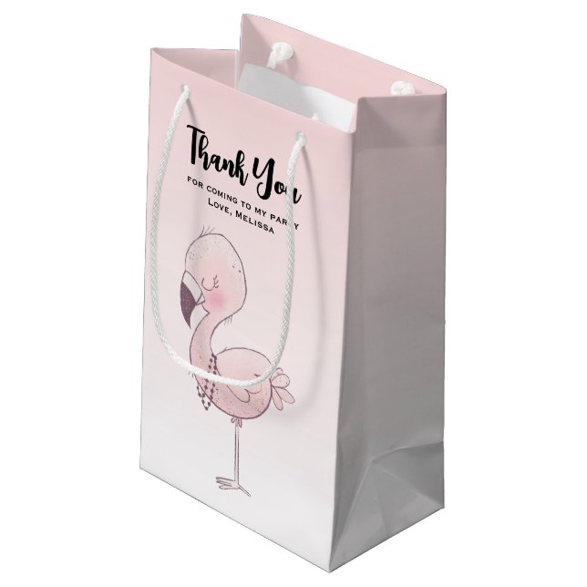  Cute Pink Flamingo Illustration Party Thank You Small Gift Bag (Back Angled)
