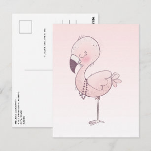 Cute Pink Flamingo Illustration Postcard