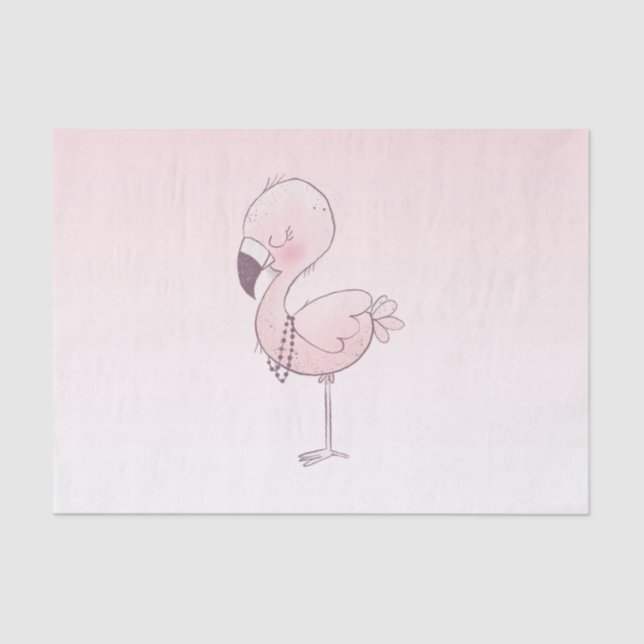 Cute Pink Flamingo Illustration Tissue Paper (Front)
