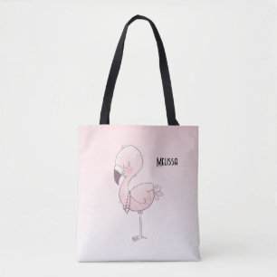 Cute Pink Flamingo Illustration Tote Bag