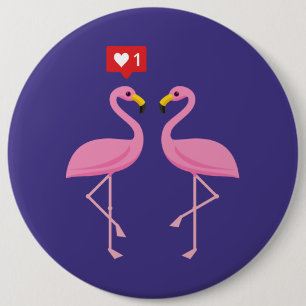 Cute Pink Flamingo Like Heart Pastel 6 Inch Round Button