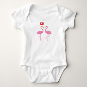 Cute Pink Flamingo Like Heart Pastel Baby Bodysuit
