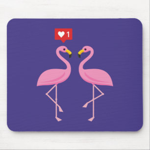 Cute Pink Flamingo Like Heart Pastel Mouse Pad