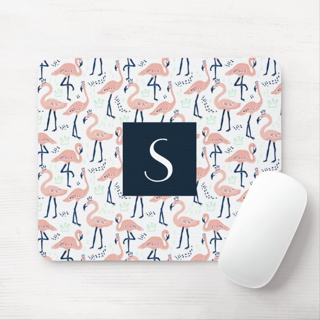 Cute Pink Flamingo Monogram Mouse Pad (With Mouse)