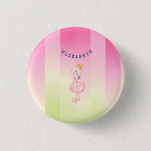 Cute Pink Flamingo Ombre Striped 1 Inch Round Button
