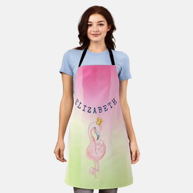 Cute Pink Flamingo Ombre Striped Apron (Worn)
