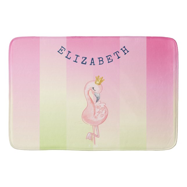 Cute Pink Flamingo Ombre Striped    Bath Mat (Front)