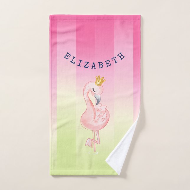 Cute Pink Flamingo Ombre Striped   Bath Towel Set (Hand Towel)