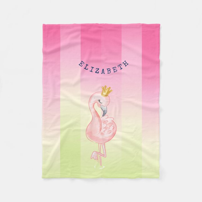 Cute Pink Flamingo Ombre Striped     Fleece Blanket (Front)