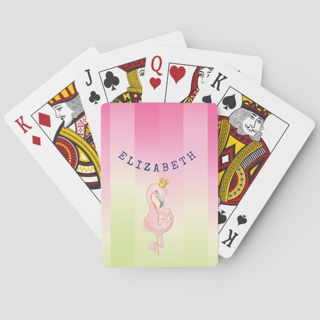 Cute Pink Flamingo Ombre Striped  Playing Cards (Back)